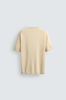 CAMISETA PUNTO CUELLO PANADERO ALGOD?N - LINO / Crudo