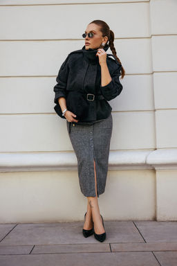 TRENDYOLMILLA Gri Cep Detayl? Dugmeli Kase Kumas Midi Dokuma Etek TWOAW23ET00323 фото 9