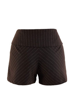Kahverengi D__me ve Katlama Detayl_ _izgili D___k Bel Mini _ort & Bermuda TWOAW27SR00003
