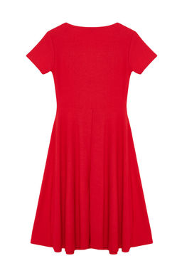 K?rm?z? F?rf?rl? Kruvaze Kapamal? Skater/Belden Ac?lan Esnek Midi Orme Elbise TWOSS24EL01068