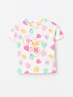 Bisiklet Yaka Bask?l? K?z Bebek Ti??rt