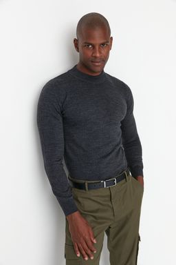 TRENDYOL MAN Siyah Slim Fit Dar Kesim Yar?m Bal?kc? Yaka Basic Kazak TMNAW21KZ0758 - Trendyolmilla фото 12