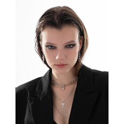 Серьги металл Цепи полукруг, цвет серебро - Queen fair фото 3