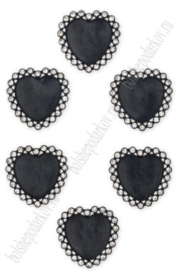 Крышечка со стразами "Сердечко" (10 шт) SF-3632, черный №039