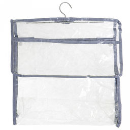 "Кристалл" Сумка-органайзер 38х17х37см, ПВС, с вешалкой, с крючком на липучке, серо-голубой кант (Китай)