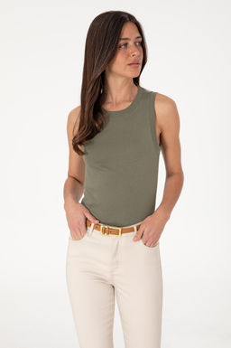 Kad_n Koyu Haki Kolsuz Bisiklet Yaka Basic Ti__rt Sepette S_rpriz _ndirim - U.s. polo assn фото 3