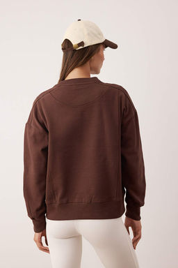 Koyu Kahverengi Premium Oversize Kal?p Dikis Detayl? Ici Polarl? Orme Sweatshirt TWOAW26SW00204