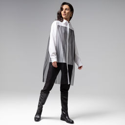 Рубашка комбинированная с сеткой, Срочно на обложку (white)