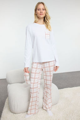 Beyaz-Cok Renkli Pamuklu Ekoseli Cep Detayl? Orme Pijama Tak?m? THMAW25PT00147