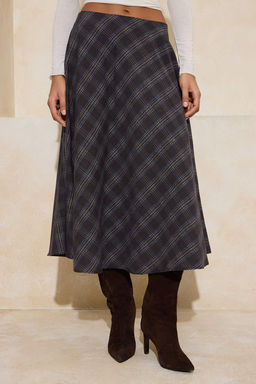 Kahverengi Ekoseli/Kareli Flanel Dokuma Klos Midi Etek TWOAW26ET00172 - Trendyolmilla фото 3