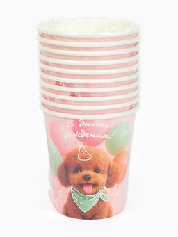 Цена за 10 шт. Стакан одноразовый бумажный «С Днём рождения, собачка», розовый, 250 мл