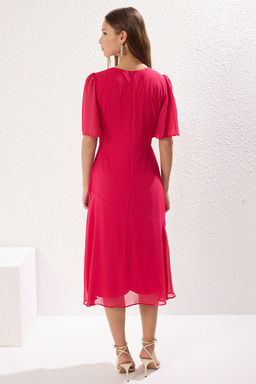 TRENDYOLMILLA Siyah Etegi Volanl? A Kesim Sifon Midi Astarl? Dokuma Elbise TWOSS22EL00733 фото 10