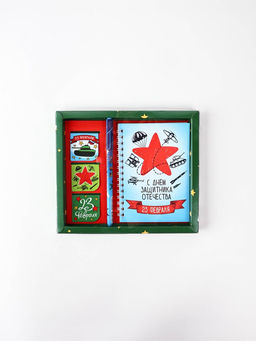 Подарочный набор: Блокнот А6, 40 л. Магнитные закладки и ручка "С днем защитника отечества"