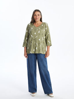 V Yaka Desenli Kad?n Bluz