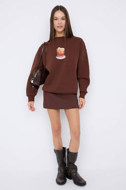 Teen Kahverengi Kal?n Ici Polarl? Kokteyl Bardak Bask?l? Orme Sweatshirt TWOAW26SW00159 - Trendyolmilla фото 4