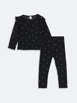 Bisiklet Yaka Bask?l? K?z Bebek Bluz ve Tayt 2li Tak?m