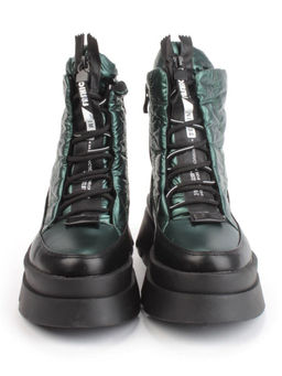 02-FAS16-3Z GREEN/BLACK Дутики женские (искусственная кожа, плащевая ткань, шерсть)