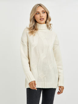 водолазка женская из шерсти в молочном цвете и объемным узором - Glenfield фото 5
