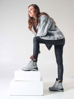 Ботинки 261.uno2bl. серый черный/Байка