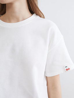 Bisiklet Yaka Kiraz Bask?l? Kad?n Crop