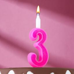 Свеча для торта цифра «Классика», 9.7 см, цифра 3 розовая