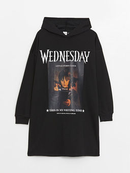 Kap??onlu Wednesday Bask?l? Uzun Kollu K?z ?ocuk Elbise