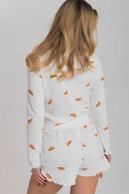 Пижама лонгслив и шорты из интерлока М325418мк молочный/коричневый - Елена фото 5