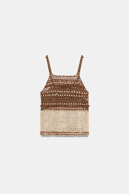 TOP PUNTO CROCHET ABALORIOS / Beige
