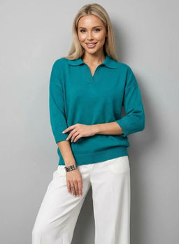 K13460 Футболка-поло (вязаный трикотаж) БИРЮЗОВЫЙ