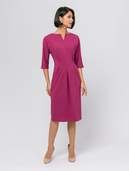 Платье ягодного цвета длины миди с защипами на талии и рукавами 3/4 - 1001dress фото 2