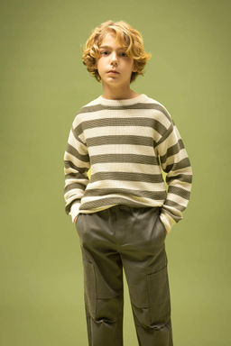 Трикотажный свитер с круглым вырезом для мальчика - Defacto фото 3