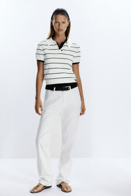 SHORT SLEEVE KNIT POLO TOP