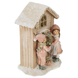 Новинка Фигурка декоративная с подсветкой "Дети и домик", L13 W10 H19 см