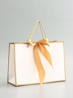 Пакет подарочный, белый, с бантом, 28 х 20 х 10 см