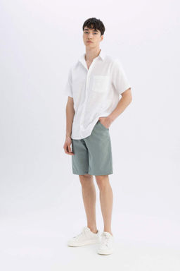 Regular Fit Duz Paca Gabardin Bermuda Sort - Defacto фото 4