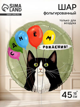 Цена за 2 шт. Воздушный шар фольгированный 18" «Кот и воздушные шары»