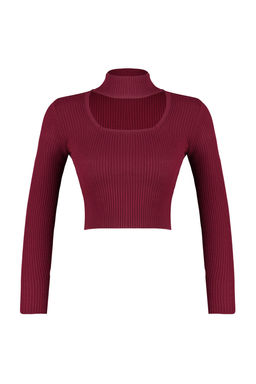 Bordo Crop Dik Yaka Triko Kazak TWOAW24KZ01206 - Trendyolmilla фото 7