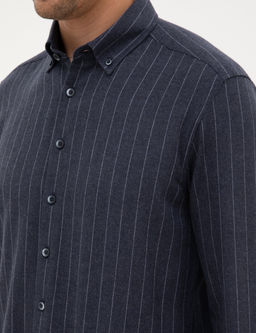 Lacivert _izgili Regular Fit Uzun Kollu G_mlek