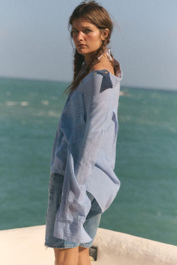 CAMISA GASA OVERSIZE BOLSILLO / Crudo / Azul - Zara фото 9