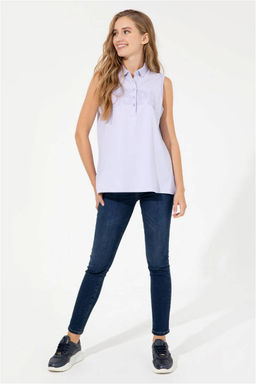 Женская сиреневая футболка без рукавов с воротником-поло Неожиданная скидка в корзине - U.s. polo assn фото 4