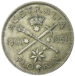 1 флорин (2 шиллинга) 1951 года Австралия 50 лет Федерации
