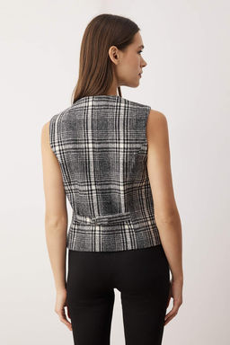 Siyah Regular Ekoseli/Kareli Kase Dokuma Yelek TWOAW26YE00054 - Trendyolmilla фото 4