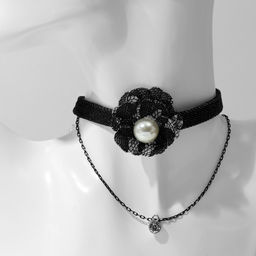 Чокер Джинс цветок с жемчужиной, цвет бело-чёрный, 36 см