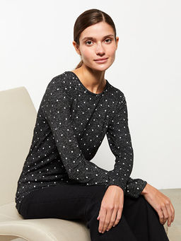 Bisiklet Yaka Puantiyeli Uzun Kollu Kad?n Body