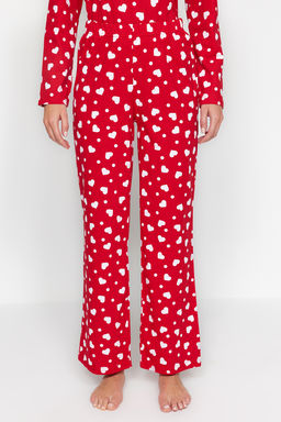 Trendyolmilla K?rm?z? %100 Pamuklu Kalpli Tshirt-Pantolon Orme Pijama Tak?m? THMAW24PT00124