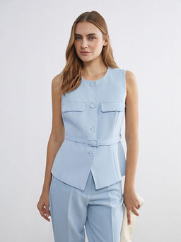 Bisiklet Yaka Krep Kad?n Yelek