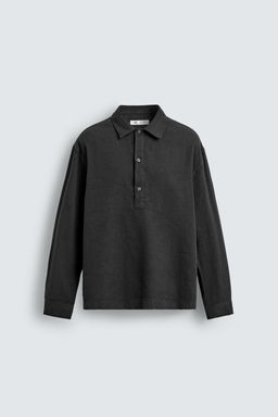 CAMISA POLO ALGOD?N - LINO / Negro - Zara фото 7