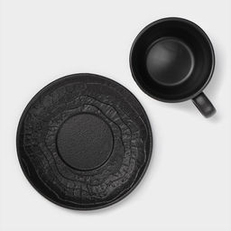 Цена за 6 шт. Чайная пара Magistro Black style, 2 предмета: чашка 200 мл, блюдце d=14,5 см, фарфор, чёрная