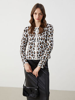 Bisiklet Yaka Leopar Desenli Kad?n Triko H?rka