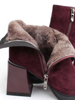 04-M3-9204 WINE Ботильоны зимние женские (натуральная кожа, натуральный мех)